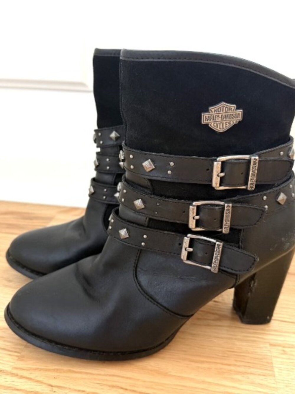 Women's Harley Davidson Abbey Black Leather High Heel Boots Size 8.5